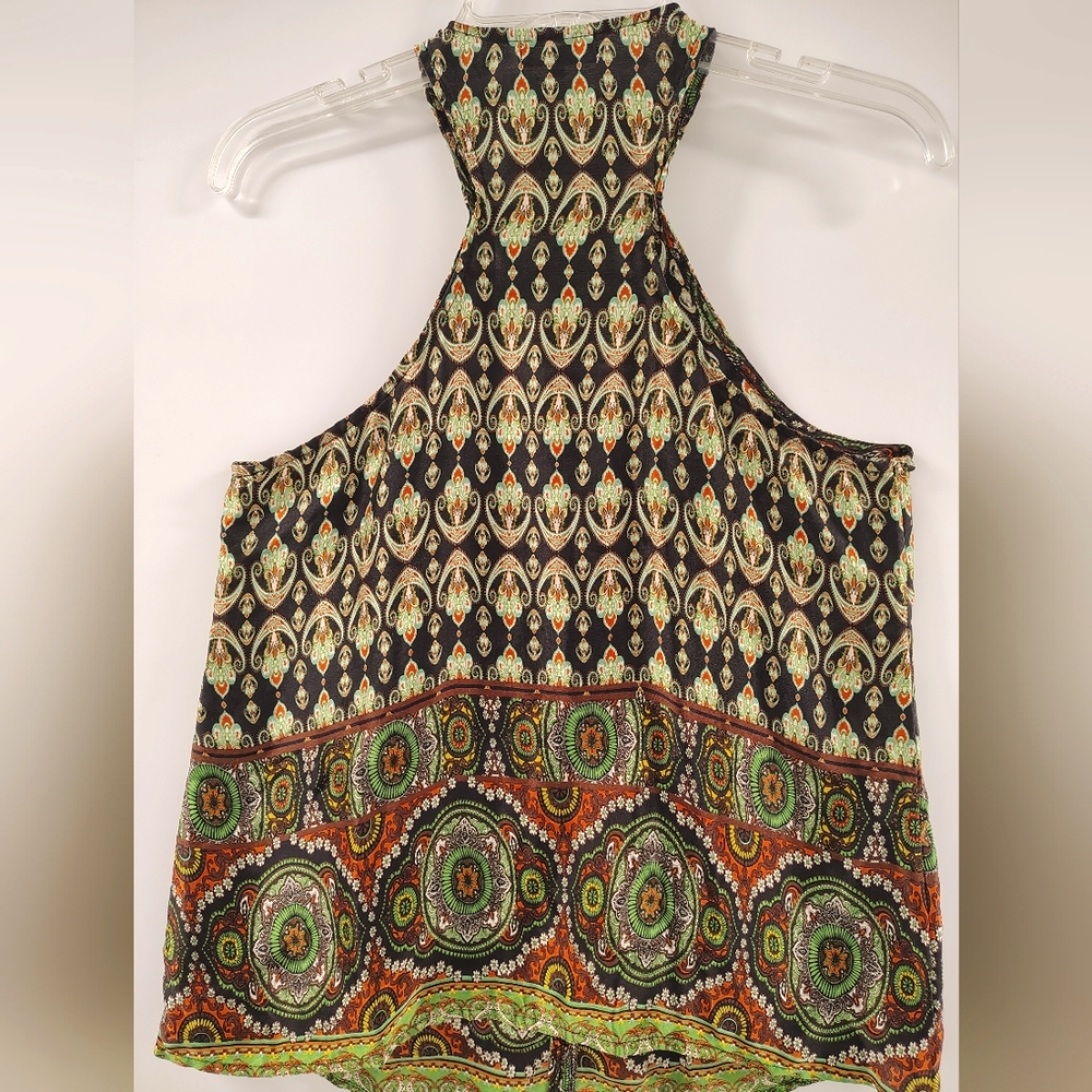 SUNDANCE NWOT SILK SCARF TAPESTRY PRINT RACER BACK FLOWY TOP WOMEN'S SIZE M.